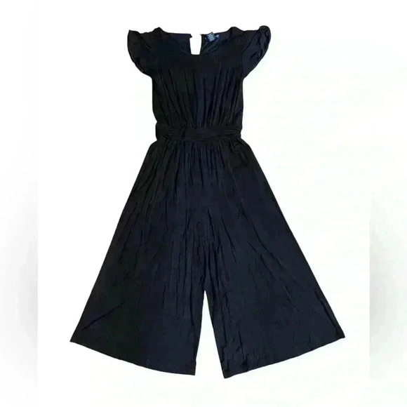 🟠Cynthia Rowley Black Flutter Sleeve Capri Jumpsuit XS - Picture 1 of 5